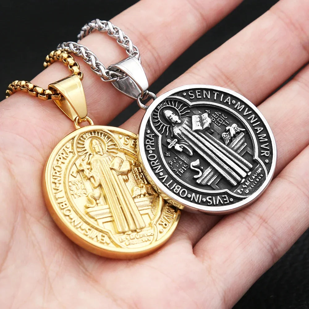 Vintage Christian Saint Benedict Pendant Necklaces For Men Women Fashion Exorcist Priest Cross Necklace Amulet Jewelry