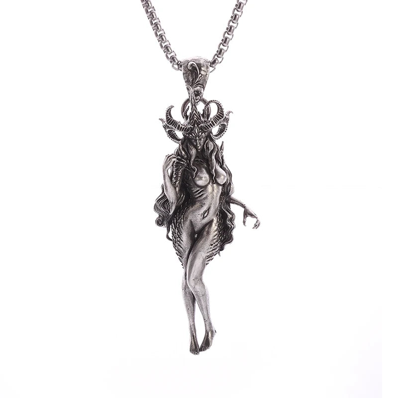 Vintage Punk Mythology Style Metal Sexy Angel Goddess Pendant Necklace for Men Women Classic Mysterious Souvenir Jewelry