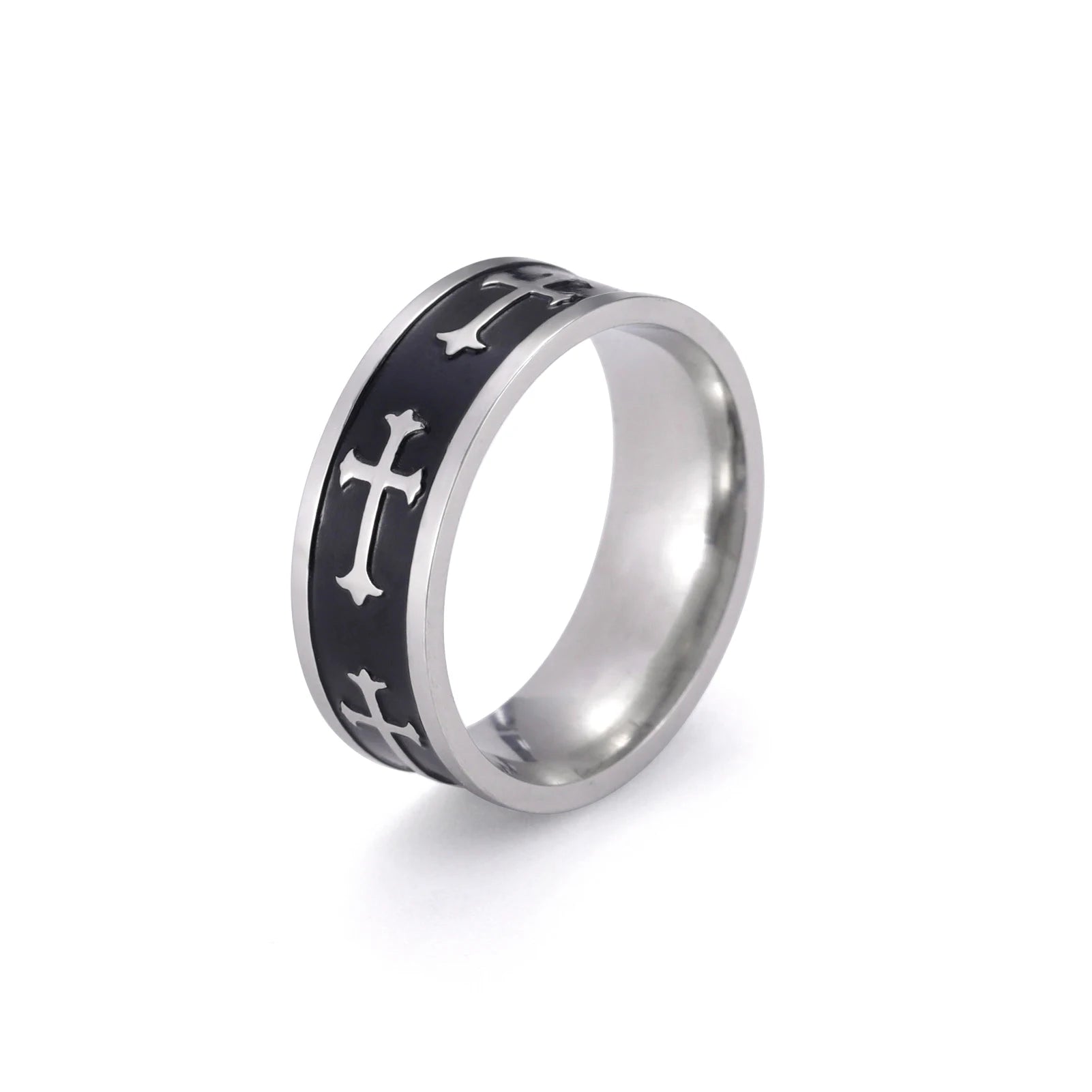 Dreamtimes Vintage Cross Rings for Men and Women Fashion Punk Jewelry Black Anillos Stainless Steel Metal Accessories