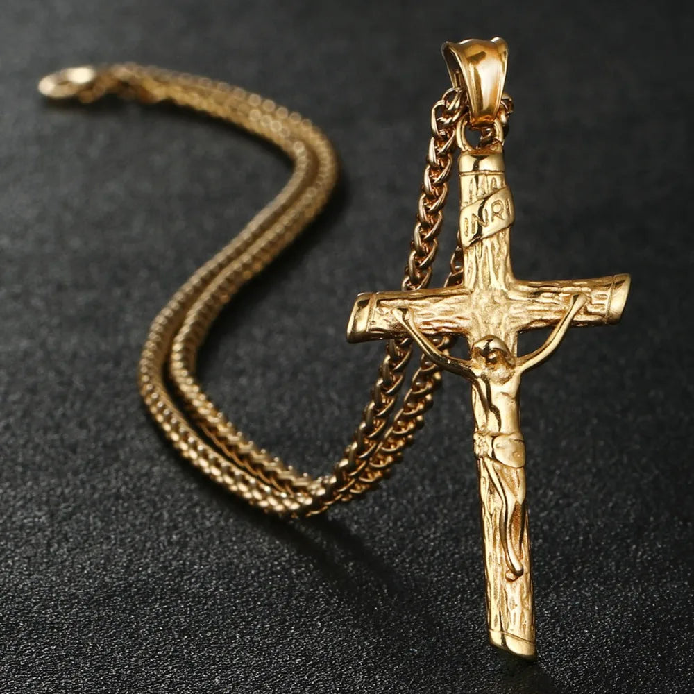 St. Benedict Exorcism Cross Pendant Necklace — Stainless Steel