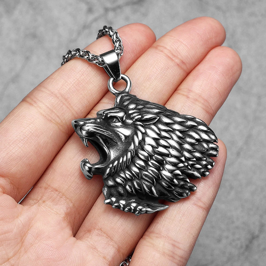 Roaring Beast Head Pendant Necklace — Stainless Steel Chain