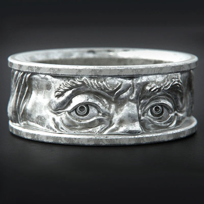 Creative Hot Selling Dual Eye Gaze Ring European And American 925 Silver Plated 18k Gold Relief Carved Eye Men's Ring