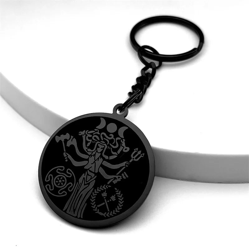 Snake Trident Gold Pendant Wicca Triple Moon Goddness