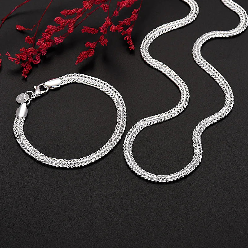 Y2K Silver-Tone Geometric Necklace Bracelet Set, 6mm