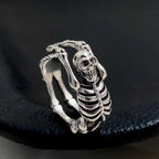 FuGui Vintage Skeleton Skeleton Frame Open Ring Punk Dark Style Cold Exaggerated Unisex Universal Finger Ring Fashion Jewelry