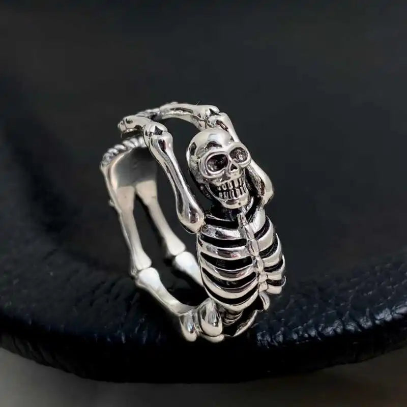 FuGui Vintage Skeleton Skeleton Frame Open Ring Punk Dark Style Cold Exaggerated Unisex Universal Finger Ring Fashion Jewelry