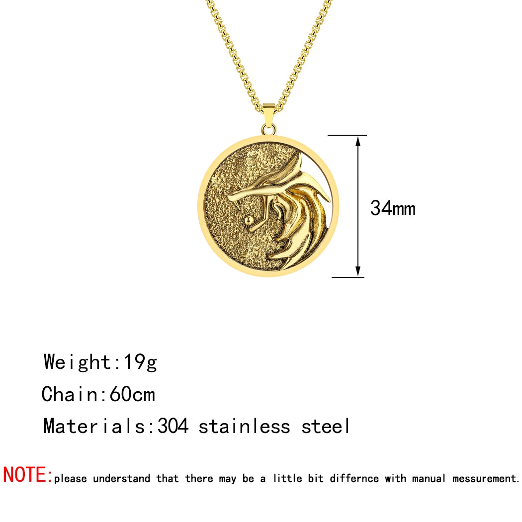 Witcher Geralt Wolf Medallion Pendant — Silver