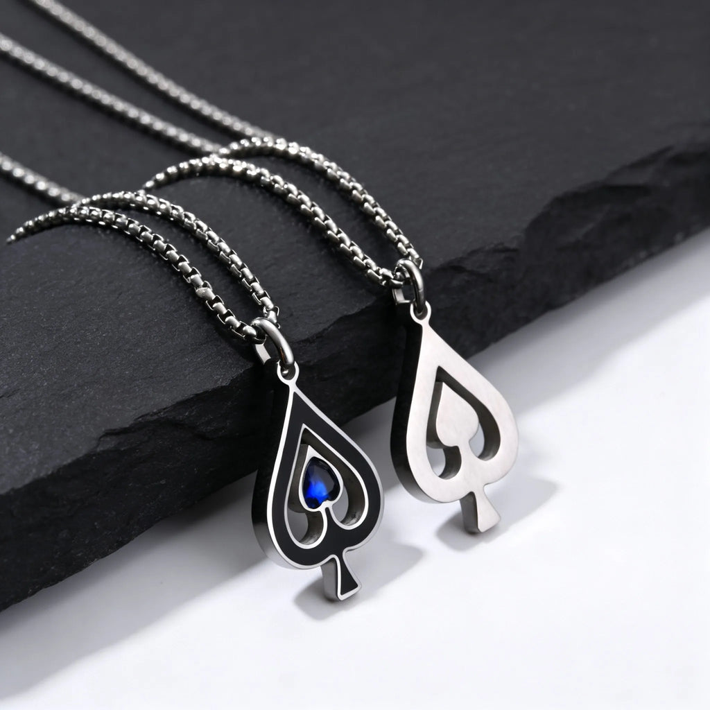 Ace of Spades Necklace for Men,Blue Stone Stainless Steel Spade A Pendant Necklace,Hip Hop Punk Rocker Jewelry Gift