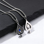 Ace of Spades Necklace for Men,Blue Stone Stainless Steel Spade A Pendant Necklace,Hip Hop Punk Rocker Jewelry Gift