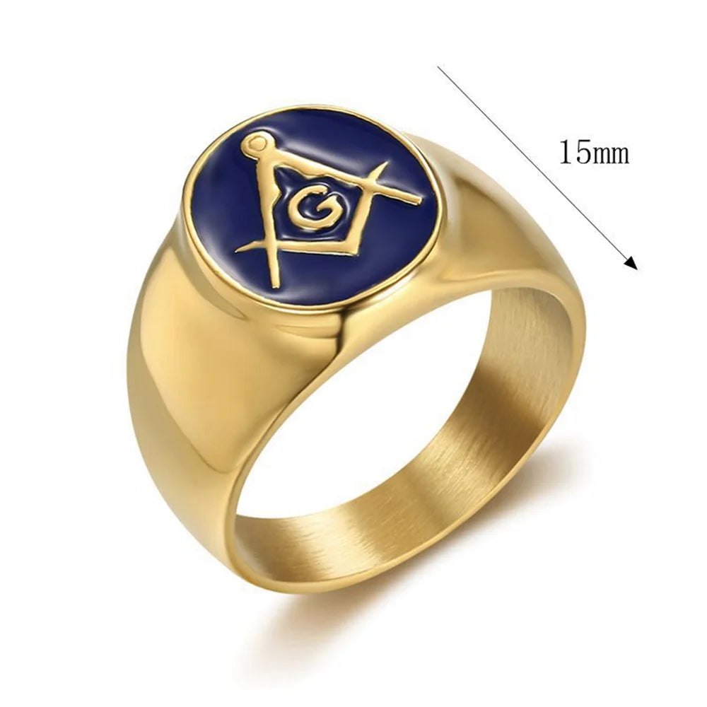 Punk Mason Masonic Symbol Ring Gold Color Stinless Steel Master Rings For Men Women Freemasonry Fashion Party Jewelry