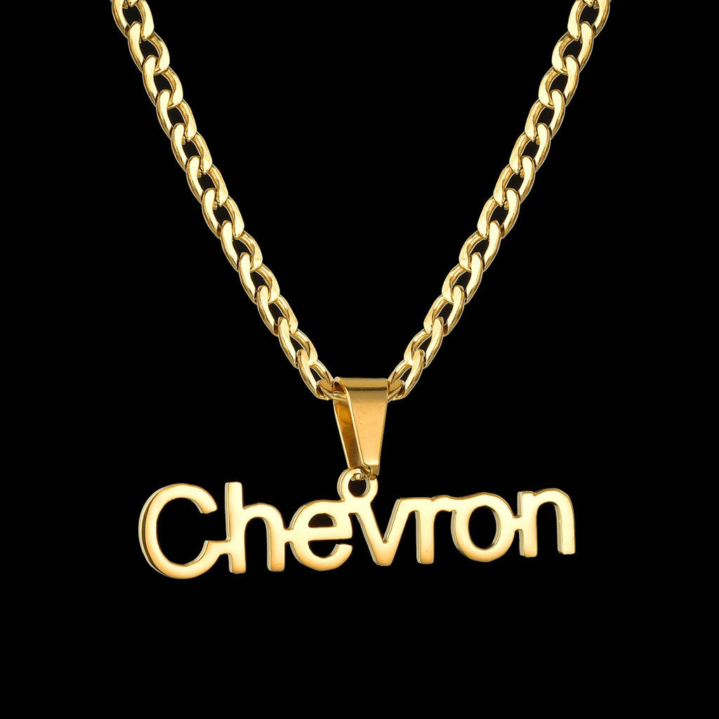 Atoztide Personalized Customized Brand Logo Names Pendant Necklace Stainless Steel Thick Chain for Men Women Jewelry