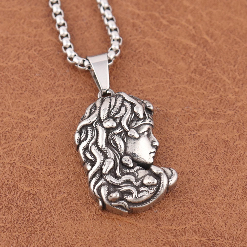 Small Medusa Gorgon Pendant — Stainless Steel