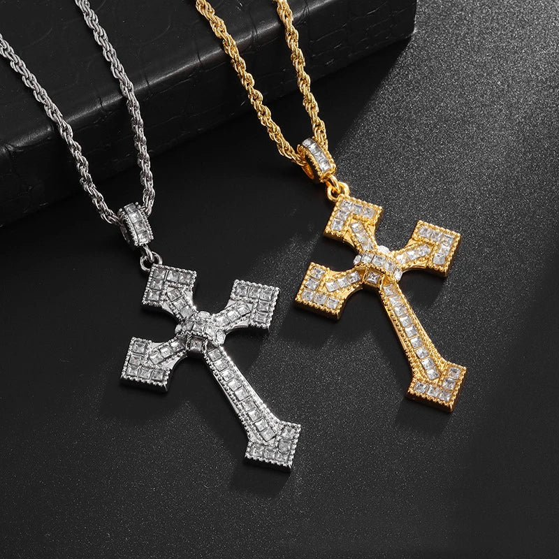 Gold Iced Out Cross Pendant Necklace O-Chain