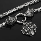 Wolf Head Snake Head Men's Stainless Steel Pendant King Chain Necklace, Nordic Viking Retro Scandinavian Amulet Jewelry