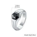 Stylish Black Stone Signet Ring for Men,Stainless Steel Geometric Zircon Band,New Punk Statement Jewelry Gift