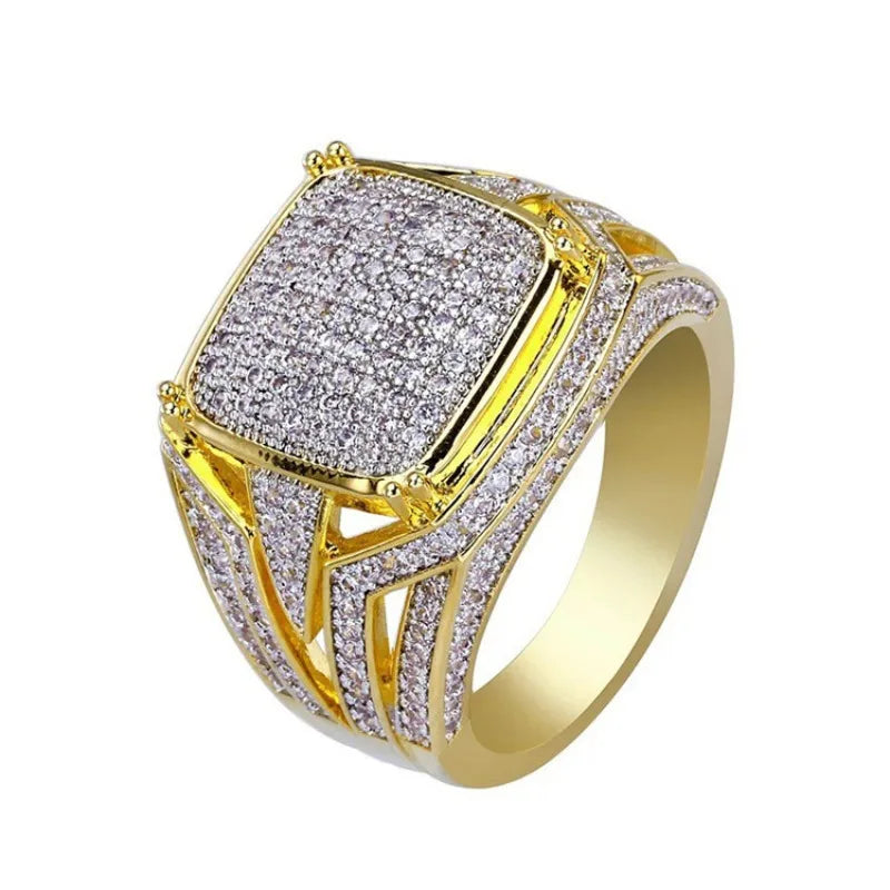 Iced Out Square Full CZ Men's Ring — Two-Tone Band