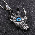Vintage Skull Hand Demon Eye Necklace Pendant Men's Punk Biker Stainless Steel Hell's Eye Pendant Fashion Men Chain