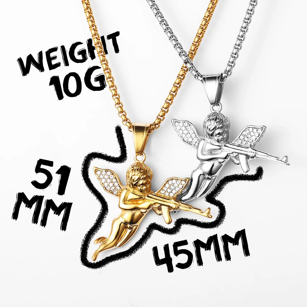Angel AK47 Pendant Necklace — Stainless Steel