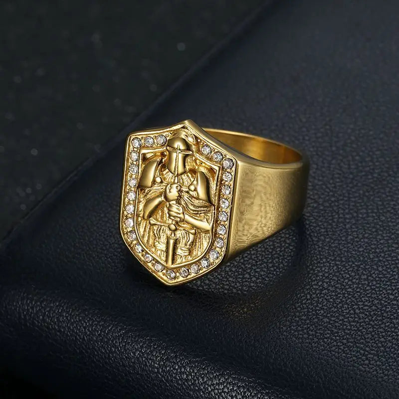 Knights Templar Zircon Ring — Stainless Steel