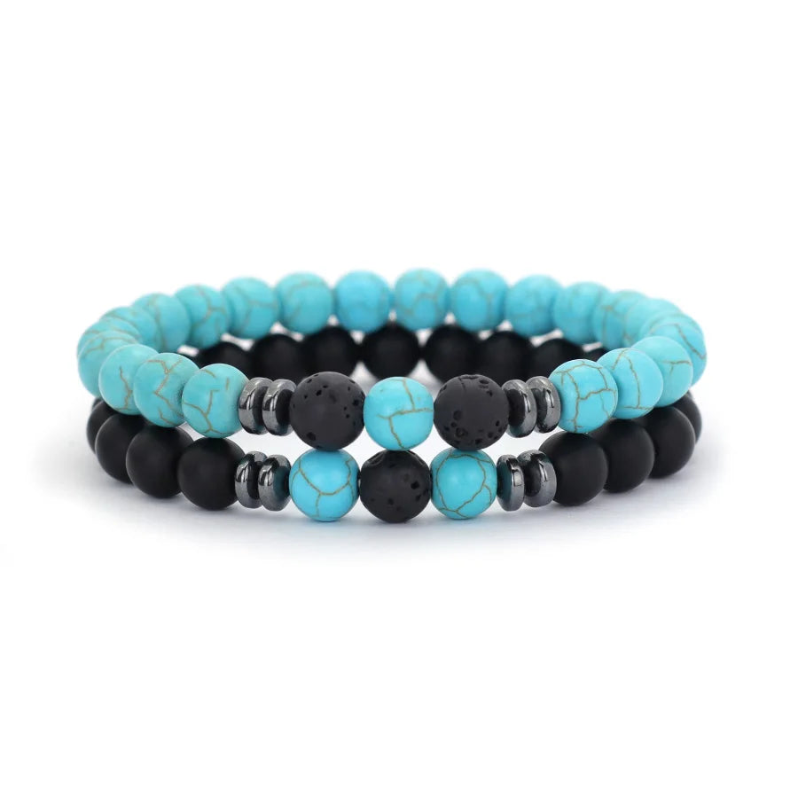 10 Styles 2Pcs Men Bracelet Set 8mm Tiger Eyes Malachite Obsidian Hematite Stone Positive Energy Healing Strand Braslet Homme