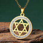 Star of David & Menorah Jewish Pendant Necklace — Stainless Steel