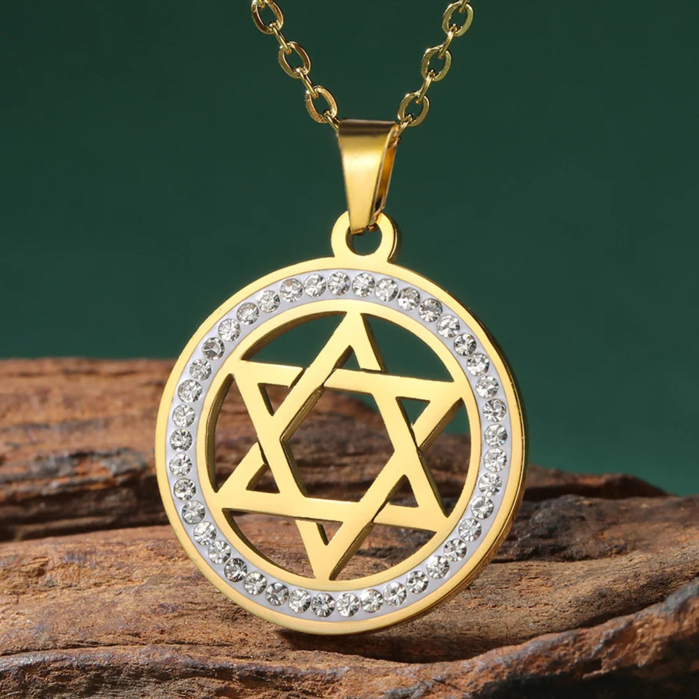 Star of David & Menorah Jewish Pendant Necklace — Stainless Steel