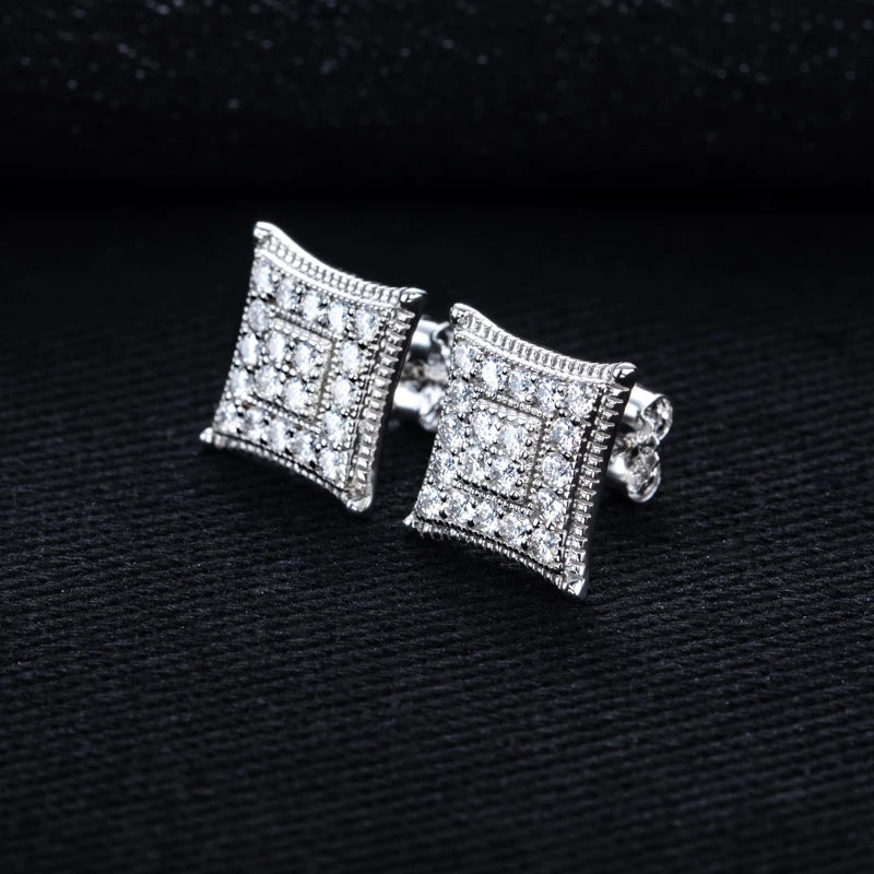 Iced Out Square Stud Earrings — 925 Silver