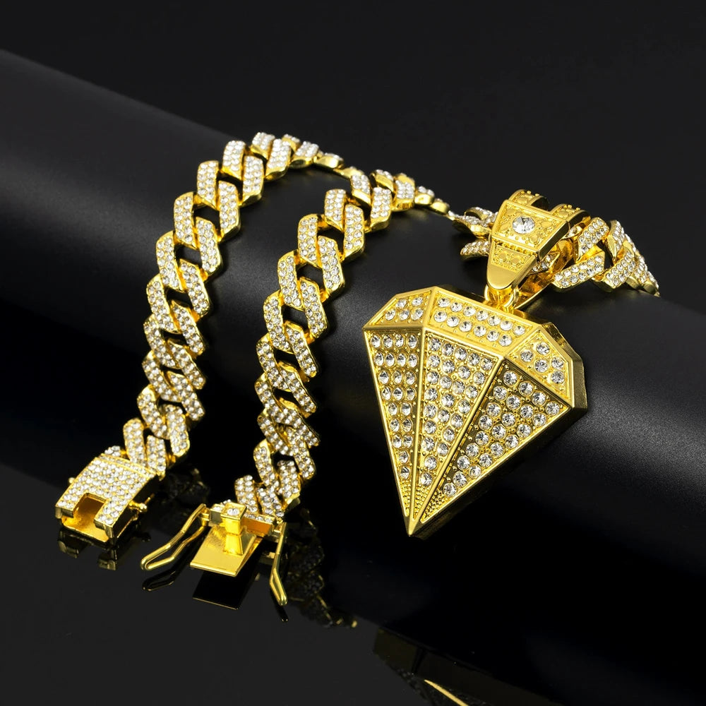 Iced Out Tapered CZ Cuban Chain Necklace — Zinc Alloy