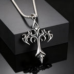 Gothic Hip Hop Flame Cross Pendant Necklace for Men, Silver Color Stainless Steel Non-fading Necklace,Waterproof