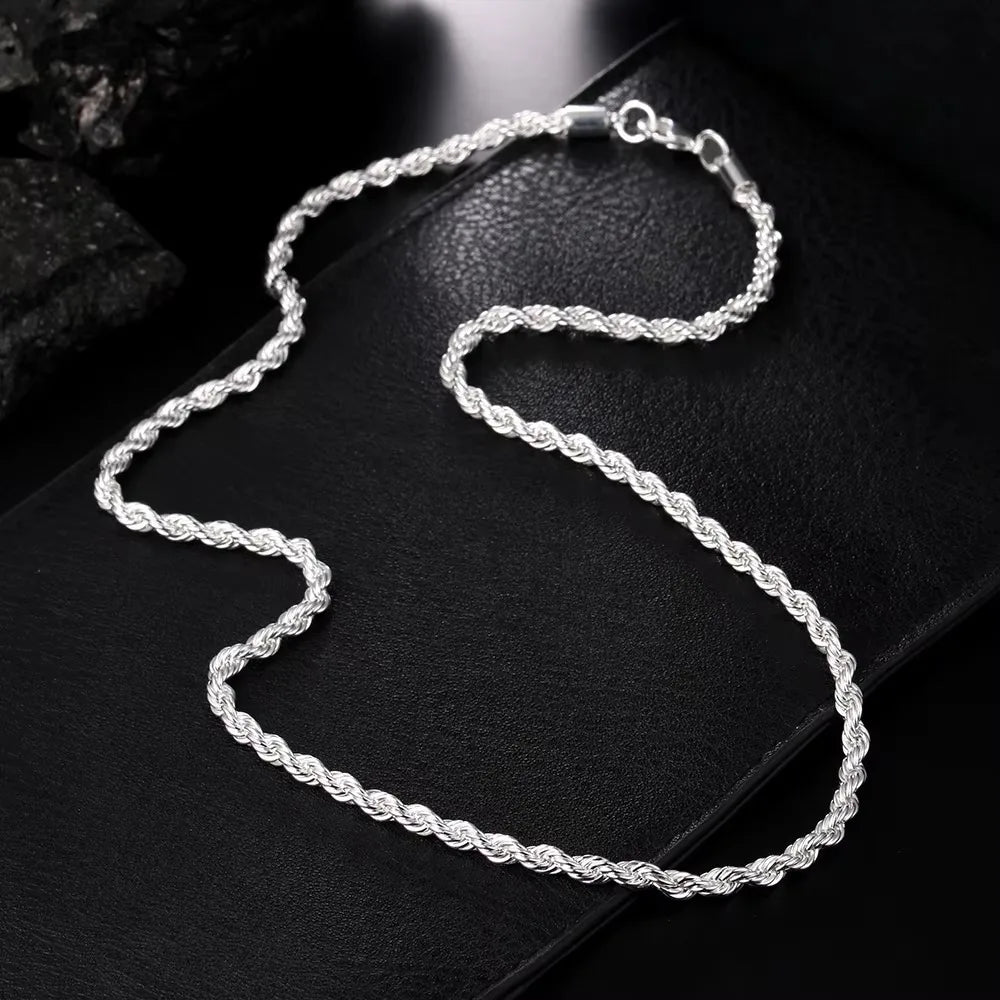 Silver-Tone Rope Chain Necklace Bracelet Set, 4mm