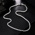 Silver-Tone Rope Chain Necklace Bracelet Set, 4mm