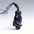 Real Obsidian Owl Pendant Necklace Natural Jewelry Charm Luxury Talismans Amulet Men Fashion Vintage Carved Gifts for Women