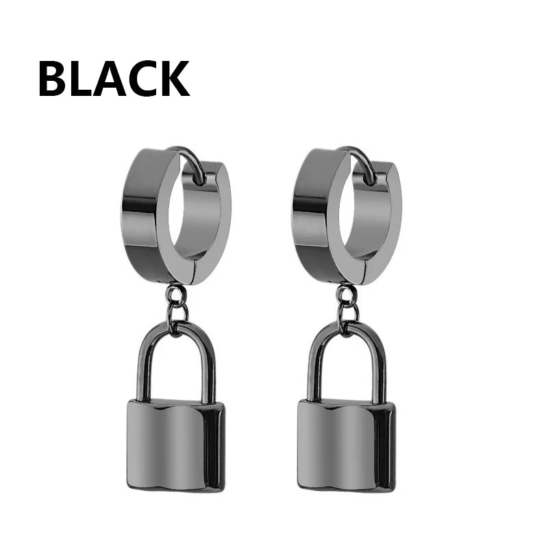 1 pair Fashion Simple Padlock Pendant Stainless steel lock Shaped Stud Earrings For Women Punk Hip Hop Style Ear