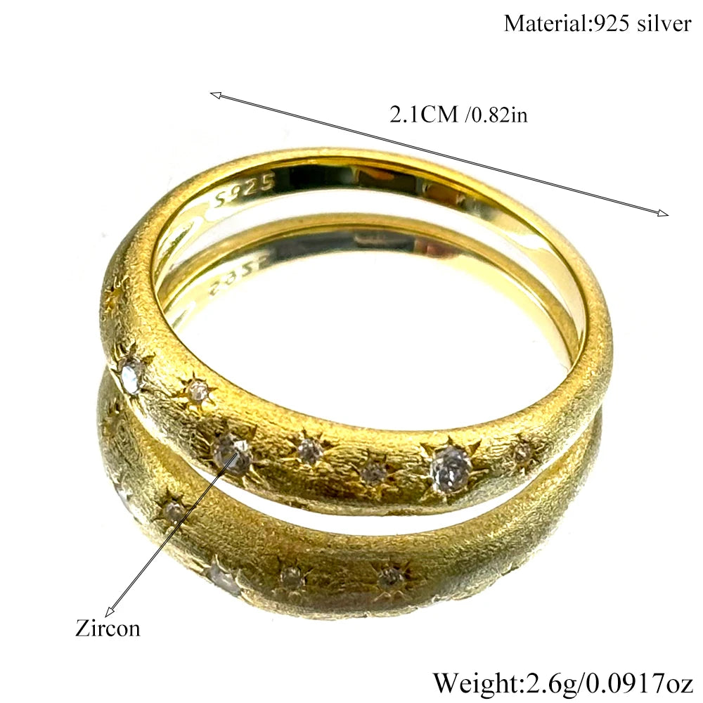 Two-Tone Ring Sterling Inlaid Shiny Zircons Matte