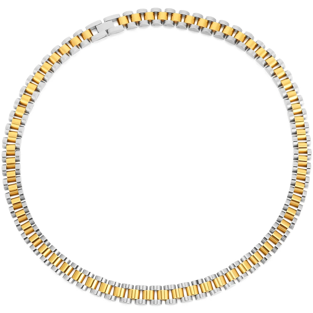 10MM Width Watch Chain Style Bracelet Necklace Choker for Men Women Solid Stainless Steel On Hand Neck Jewellery