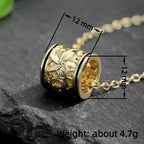 Huitan Hollow Carved Flower Barrel Pendant Necklace for Women Black Enamel Edge Cylinder Bead Vintage Floral Female