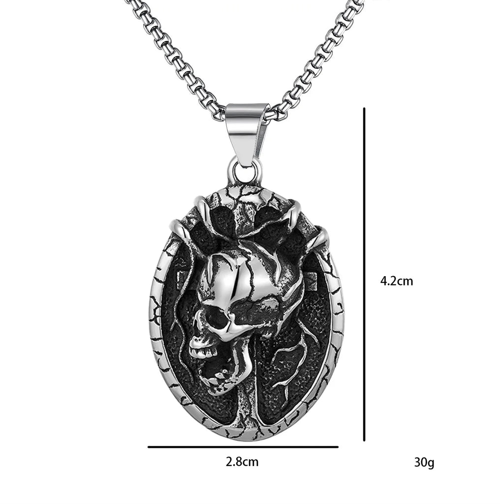 Silver Skull Pendant Necklace Box Chain Stainless
