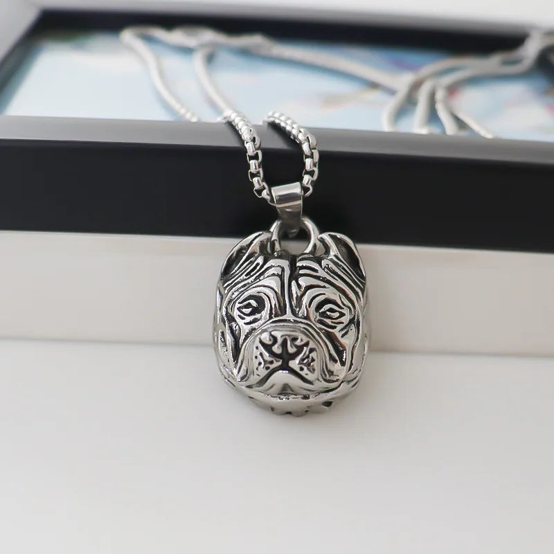 Steel Pendant European American Retro Cute Bulldog