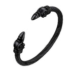 U7 Stainless Steel 6mm Wide Twristed Cable Open Bangle Cuff for Man Skull Dragon Long Charm End Rock Gothic Punk Jewelry Gift