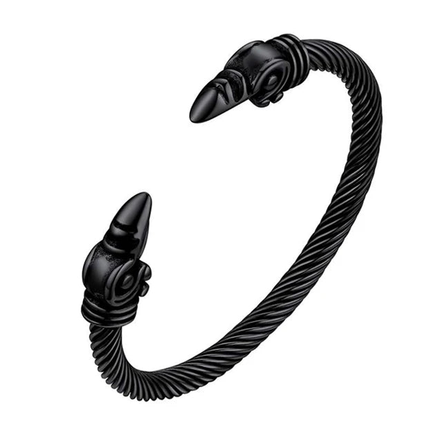 U7 Stainless Steel 6mm Wide Twristed Cable Open Bangle Cuff for Man Skull Dragon Long Charm End Rock Gothic Punk Jewelry Gift