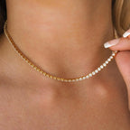 FEOBUR 2mm Moissanite Tennis Necklaces for Women S925 Silver Plated 18K Gold Adjustable Choker Full Diamond Neck Chain