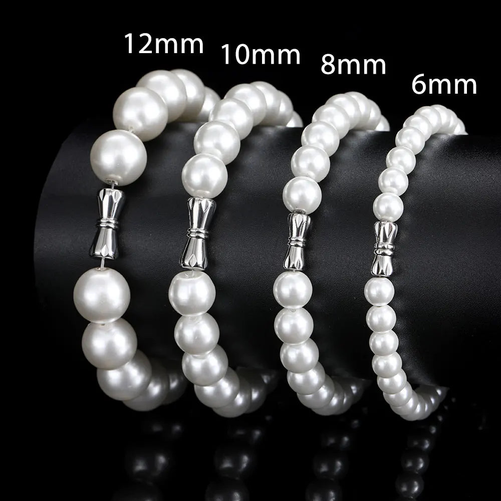 Pearl Bead Bracelet Stainless Steel 6-12MM