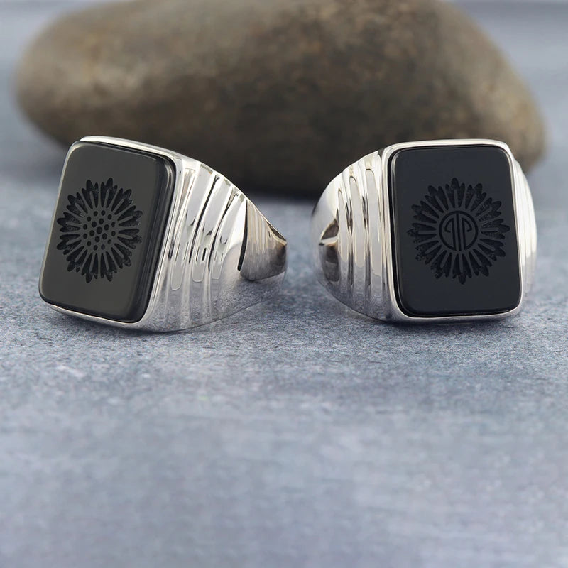 Black Agate Statement Ring — 925 Silver