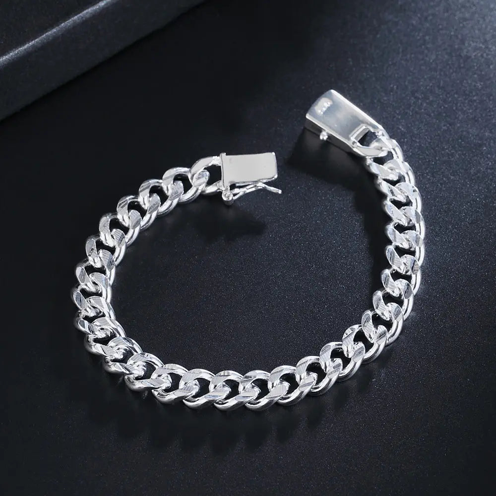 BAYTTLING 925 Sterling Silver 10MM 8 inch Cuban Chain Bracelet For Men Women Fashion Engagement Party Jewelry Bracelets