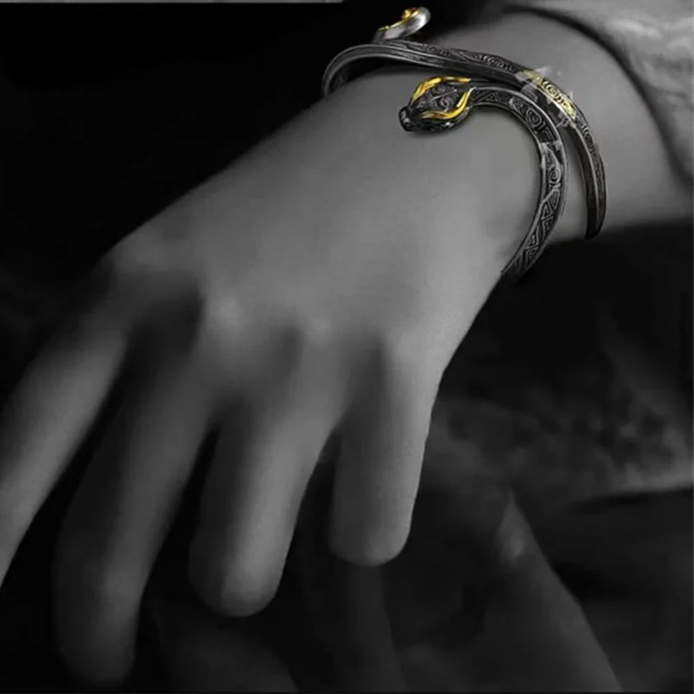 Viking Style Dragon Bracelet Retro Intricate Carving Adjustable Cuff Bangle Unique Norse Gothic Jewelry Gifts for Men