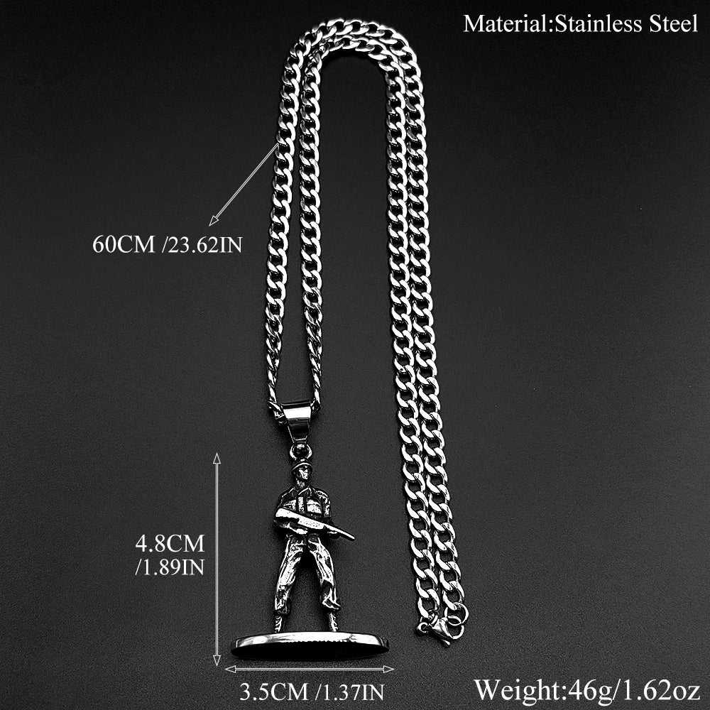 Army Soldier Rifle Pendant Necklace — Stainless Steel