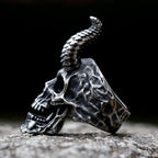 Satanic Skull Horn Ring — Heavy Gothic, 316L Stainless Steel