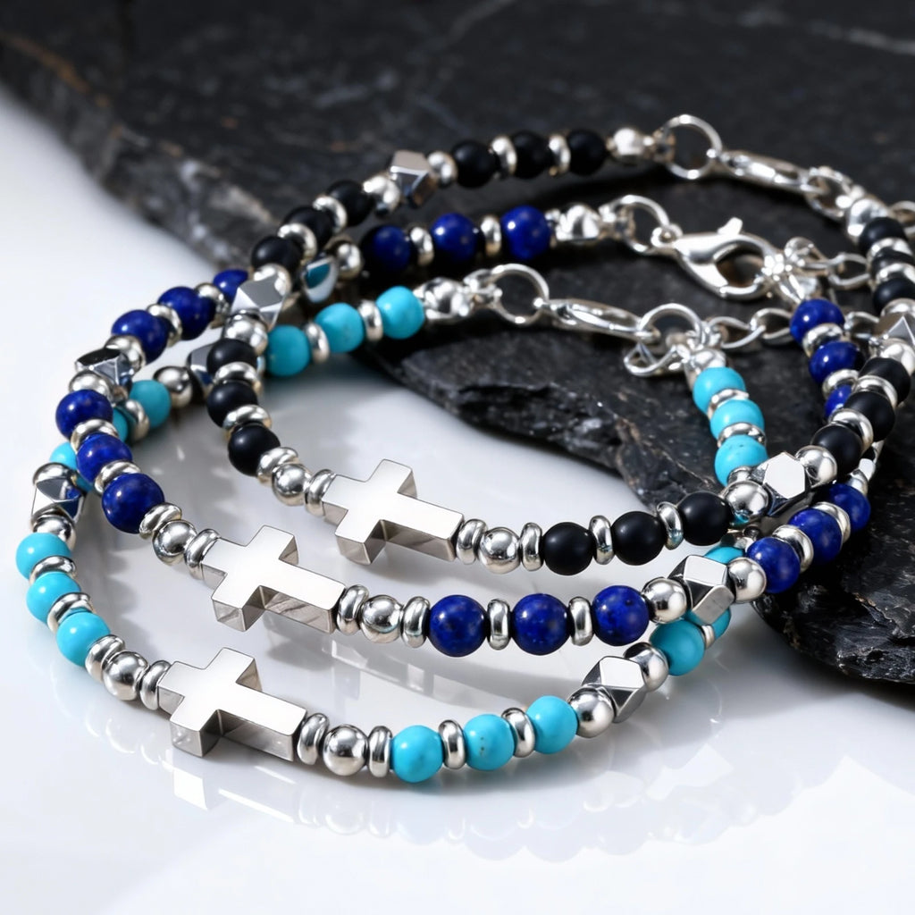 Cross Charm Stone Beaded Bracelet