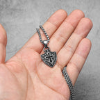 Cross Shield Gemstone Pendant — Stainless Steel