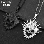 Sacred Heart Enamel Pendant — Black Stainless